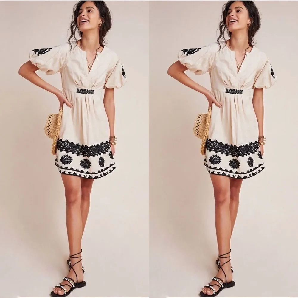 ANTHROPOLOGIE Orla Embroidered Mini Dress
